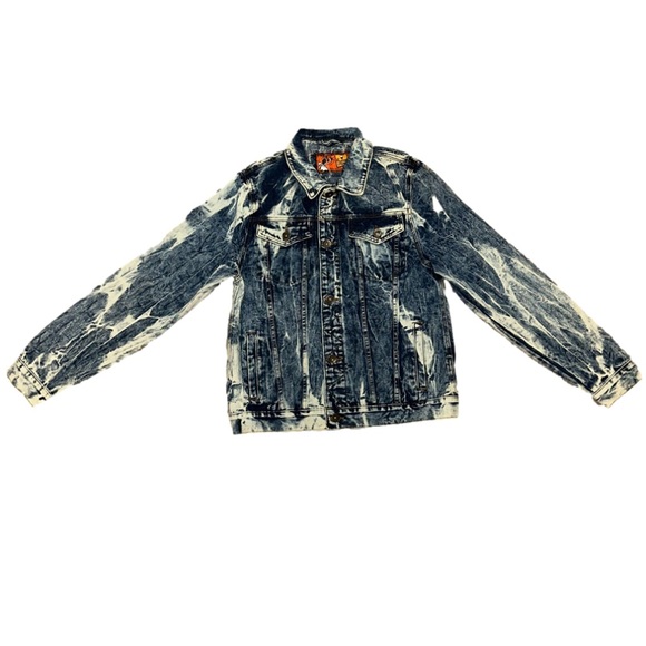 Rolling Paper Acid Wash Distressed Denim Jean Jacket Blend Unisex size Large✨ - Picture 2 of 16